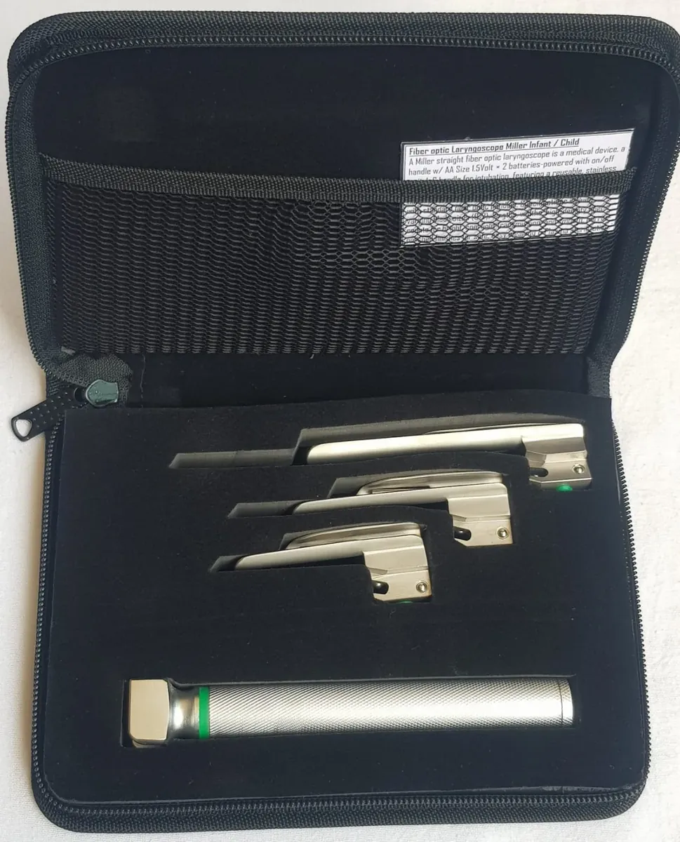 Miller Straight Fiberoptic Laryngoscope Infant & Child Set — 3 Blades + Battery Handle